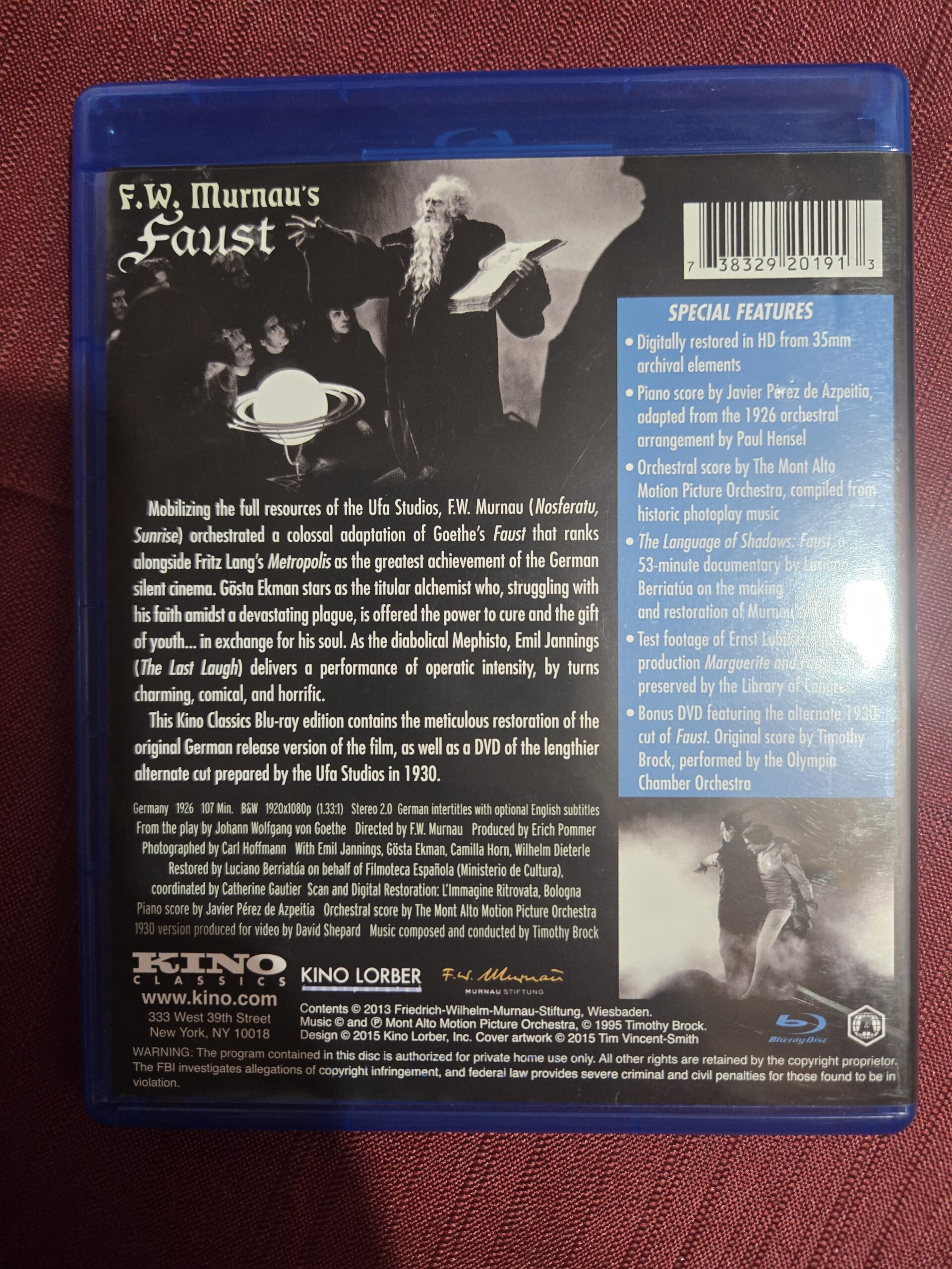 bluray- Kino Lorber - Faust (Silent Film)