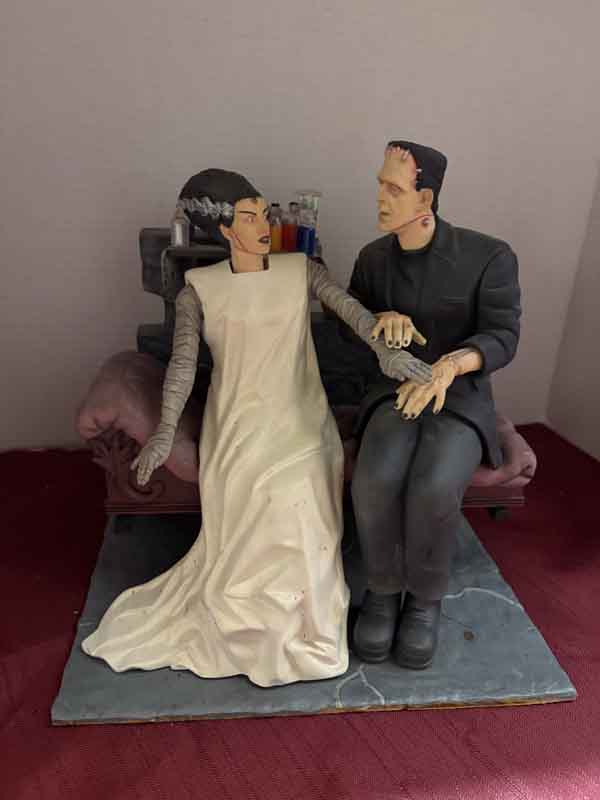 figures- frankenstein with bride set up statue