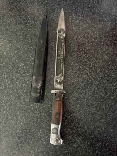 German K98 Bayonet – WWII Era – Later Engraving – Non‑Original Scabbard