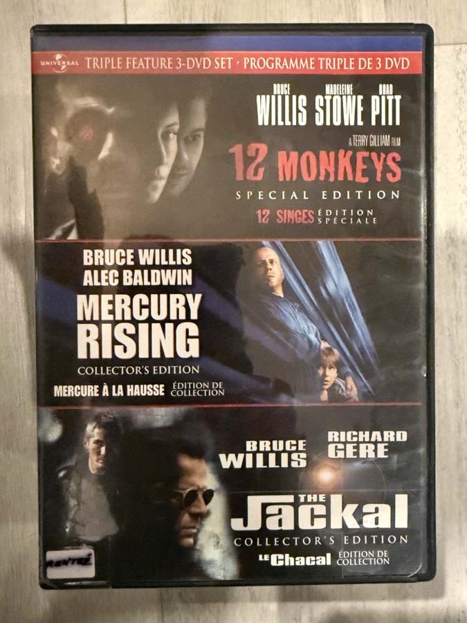 dvd – 12 Monkeys / Mercury Rising / The Jackal